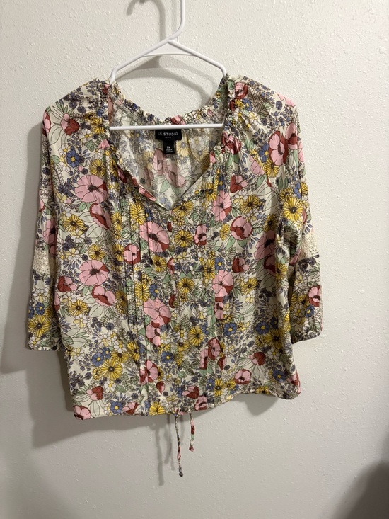 I.N. Studio Tops - I.N. Studio Floral Button-Front Blouse in Cream, Pink, Yellow, Blue, Green
